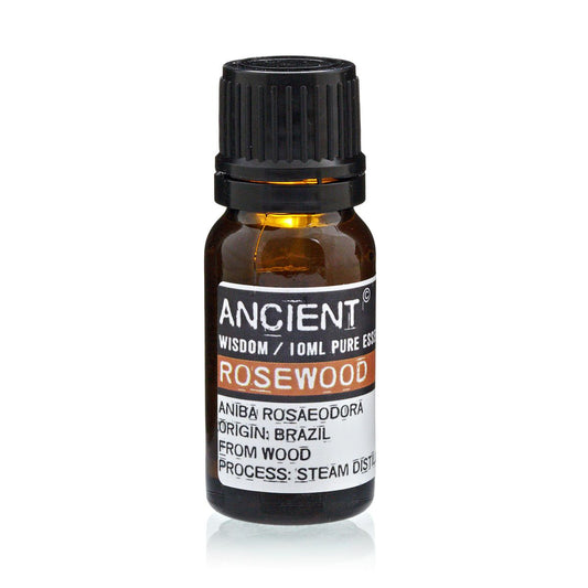 Aceite esencial de madera de rosa de 10ml, frasco ámbar, aroma natural, origen Brasil, extracción por vapor.