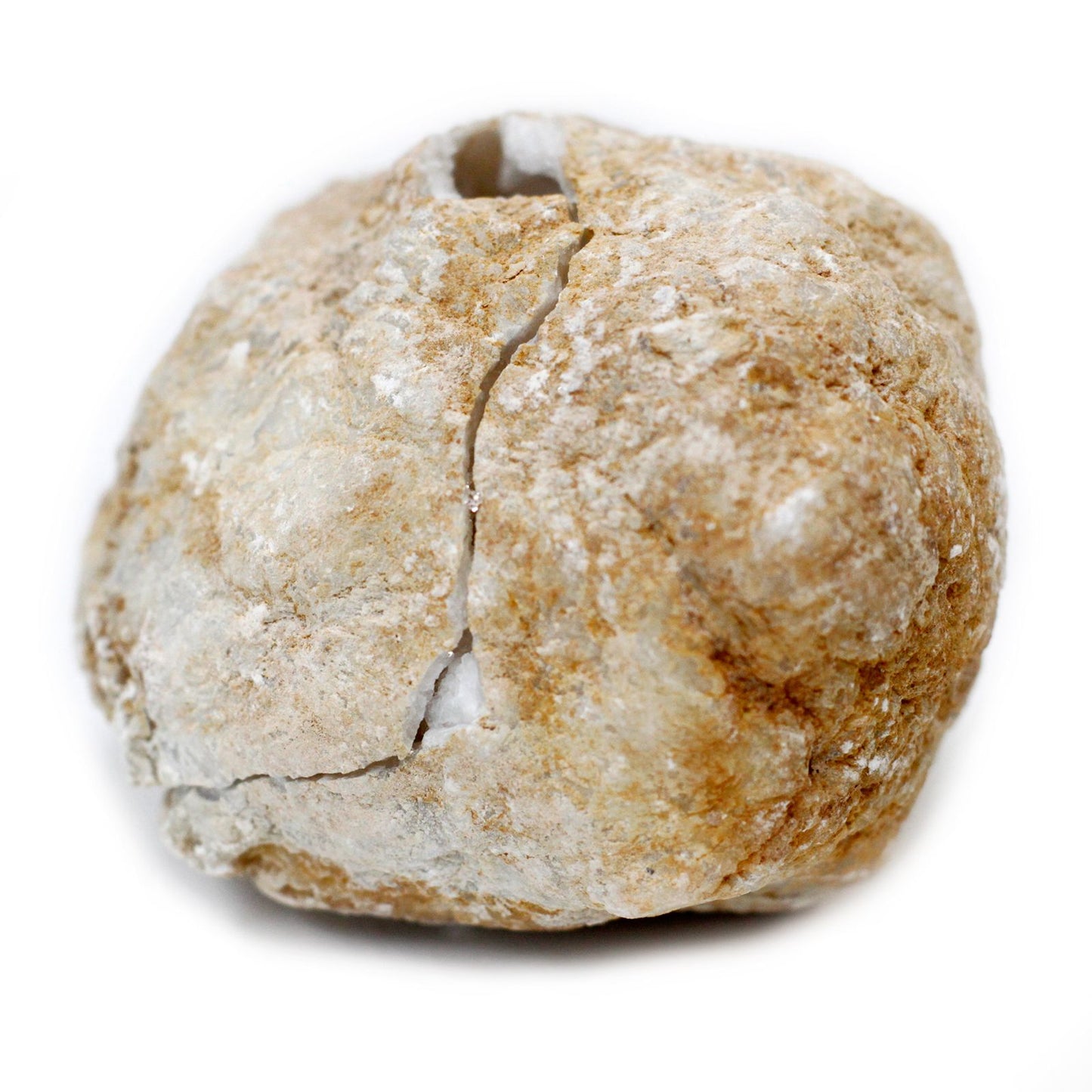 Piedra decorativa beige con textura rugosa y grietas, ideal para decoración de interiores y manualidades.