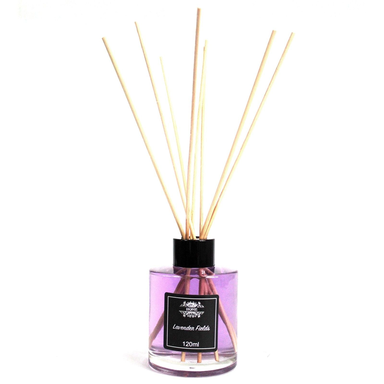 Difusor de aromas rosa con lavanda, 120ml, varillas de bambú, elegante diseño moderno para ambientar cualquier espacio.