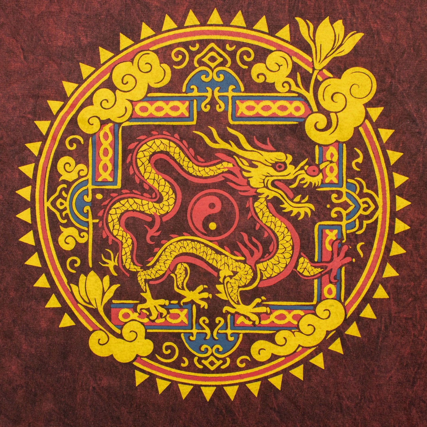 Nomad Sari Camiseta de algodón lavado a piedra - Mandala de Dragón - Granate - XL