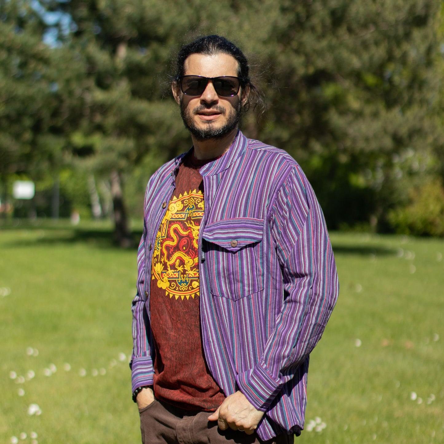 Nomad Sari Camiseta de algodón lavado a piedra - Mandala de Dragón - Granate - XL