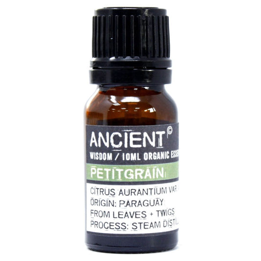 Aceite esencial Petitgrain en frasco ámbar; 100% orgánico, extracción de hojas y ramas, de Paraguay.