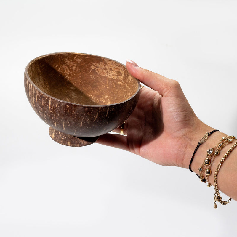 Tazón de coco natural mediano en soporte