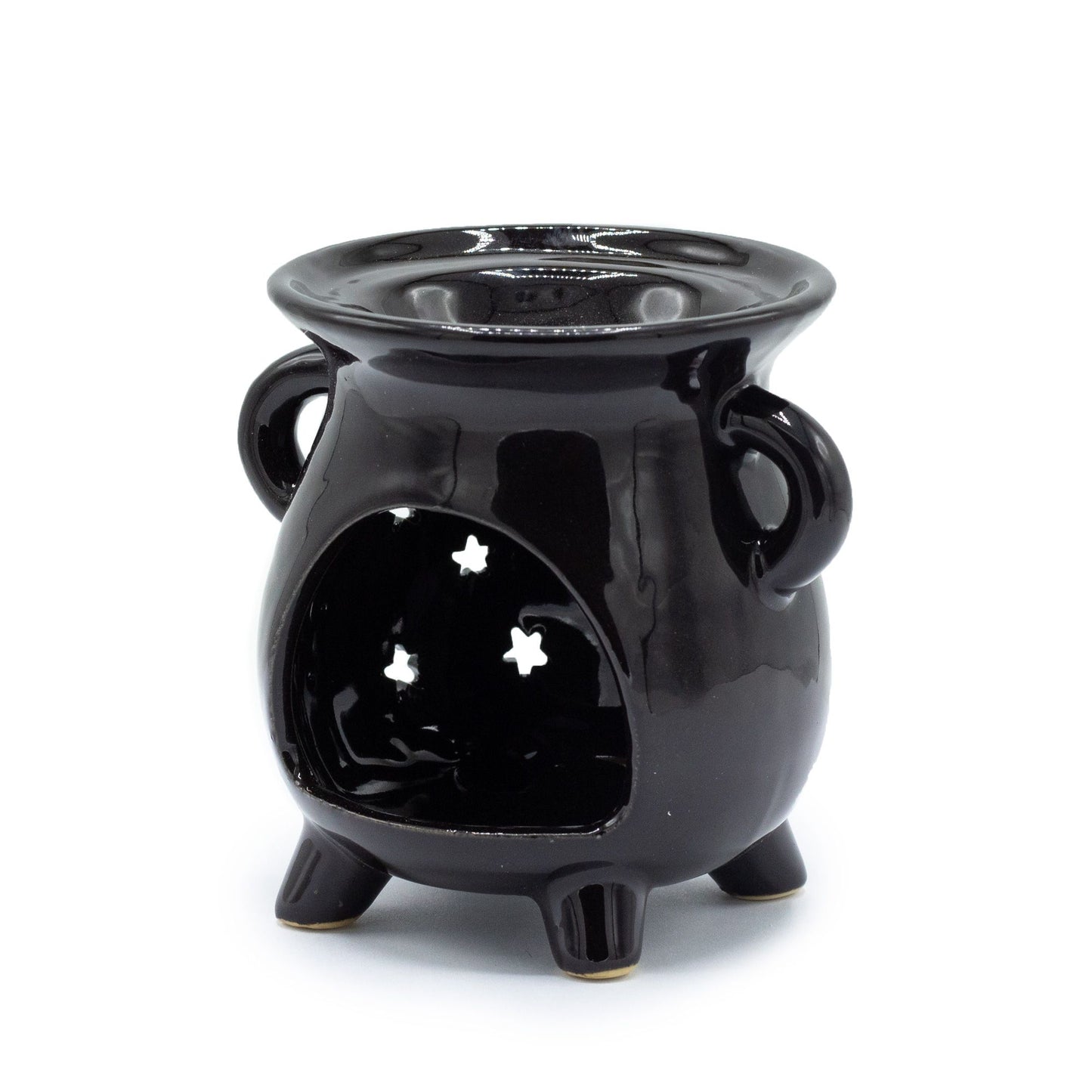 Horno de cerámica negro brillante con estrellas, estilo moderno y decorativo para aromaterapia.