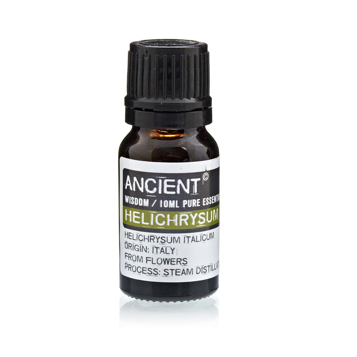 Aceite esencial de Helichrysum puro, 10 ml, color ámbar, origen Italia, destilación al vapor, estilo natural.