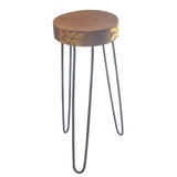 Soporte para plantas de madera de Albasia - Detalle natural y dorado