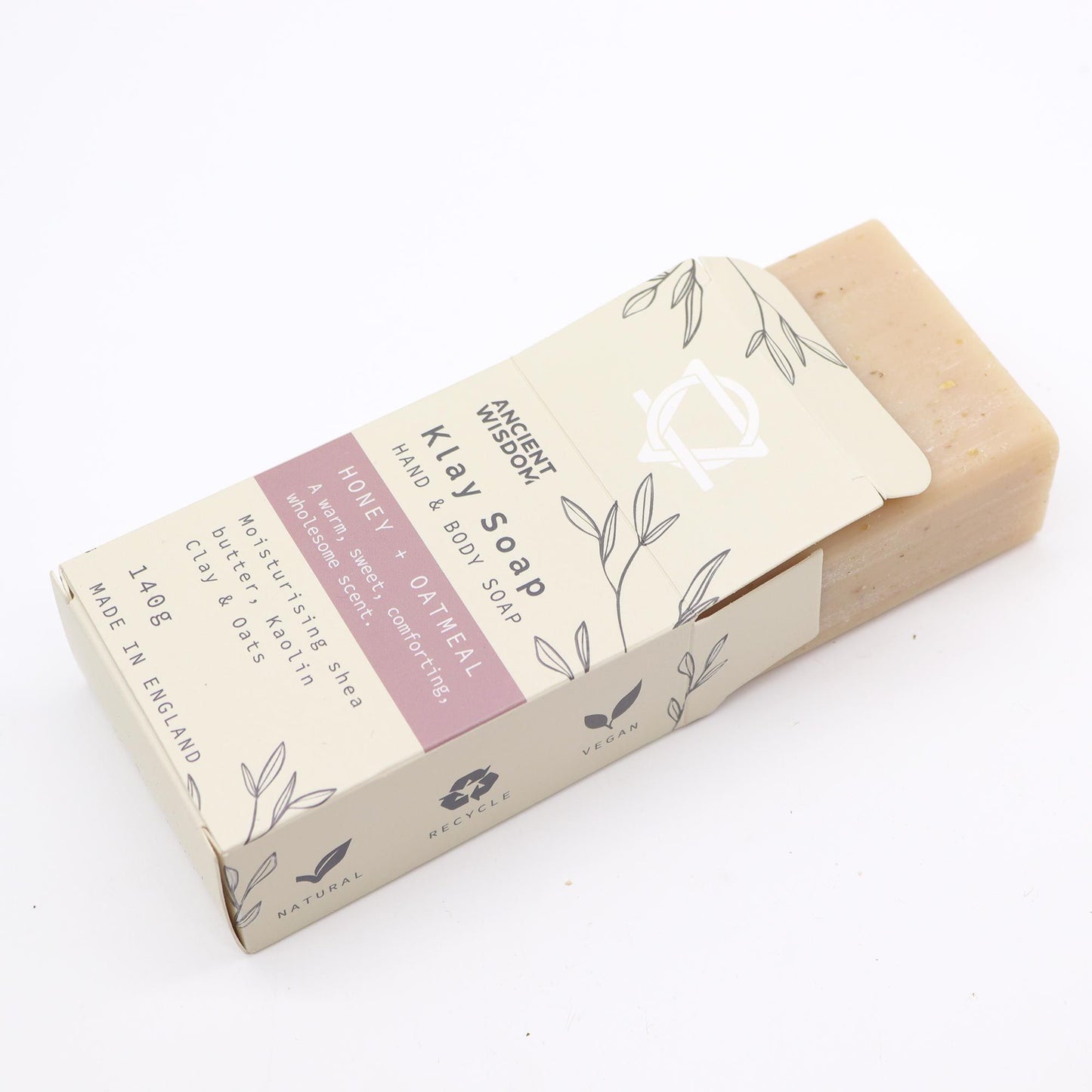 Jabón natural de miel y avena, color beige claro, envase ecológico, 140 g, de Ancient Wisdom.