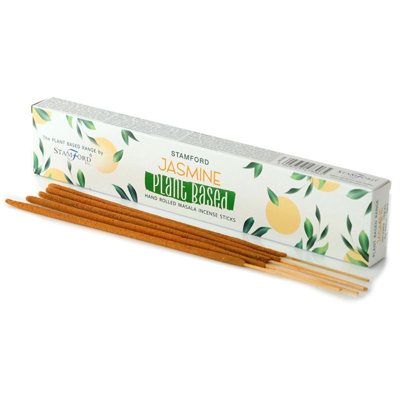 Incienso de jazmín en color marrón, paquete con diseño verde y amarillo, varillas de masala, 20 piezas.