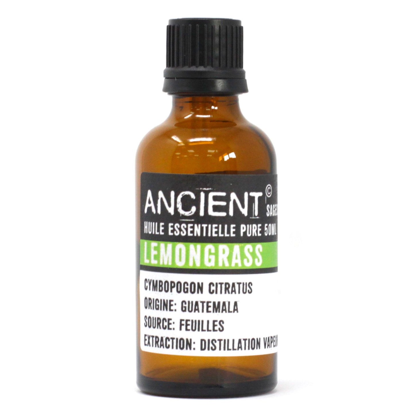 Aceite esencial de hierba de limón 50ml, botella ámbar, extracción de hojas, aroma fresco y energizante.