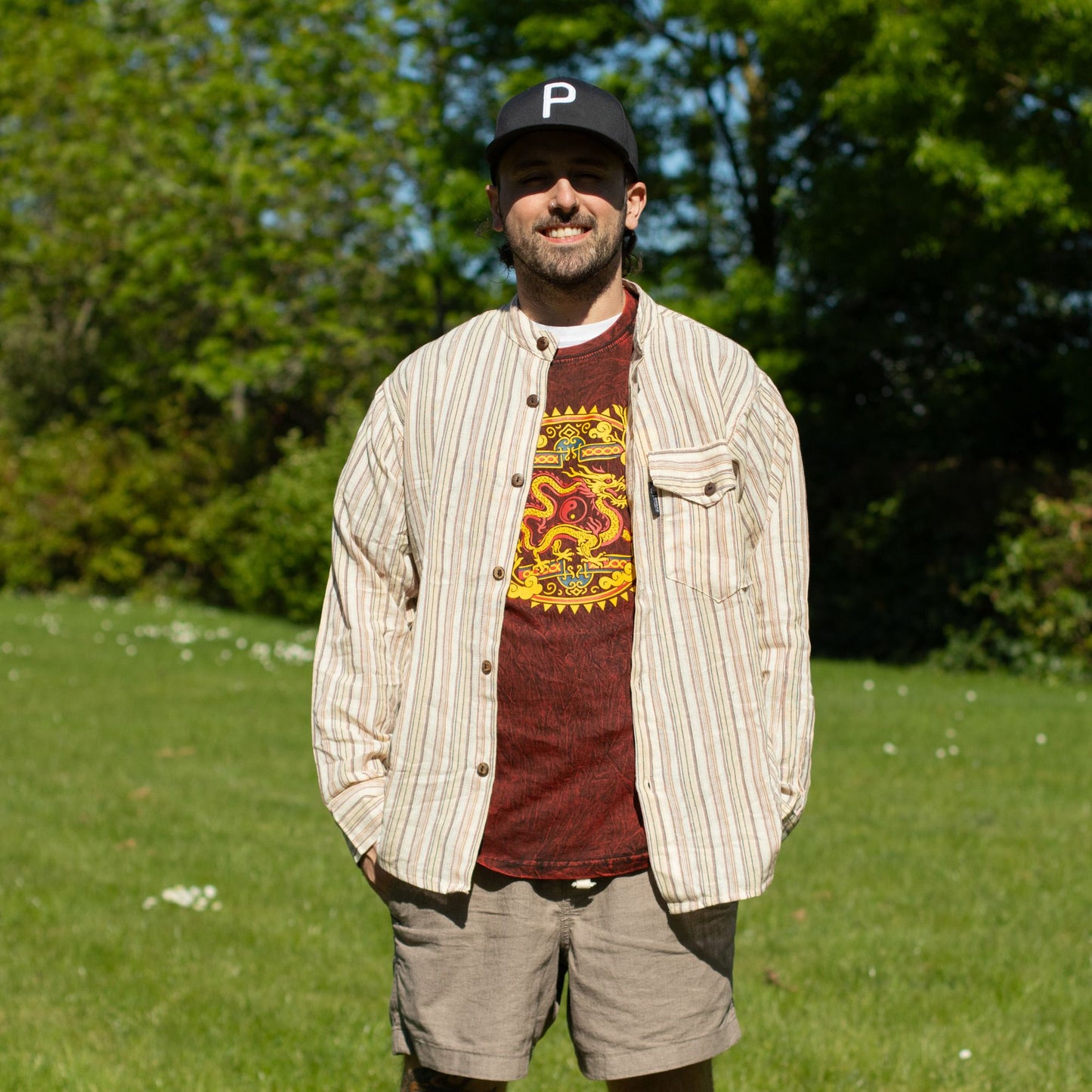Nomad Sari Camiseta de algodón lavado a piedra - Mandala de Dragón - Granate - XL