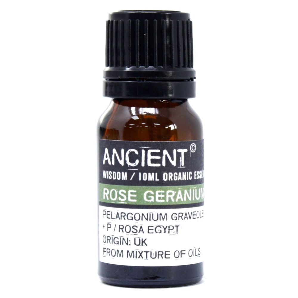 Aceite esencial de geranio rosa, 10 ml, color ámbar, botella de cristal, orgánico, origen Reino Unido.