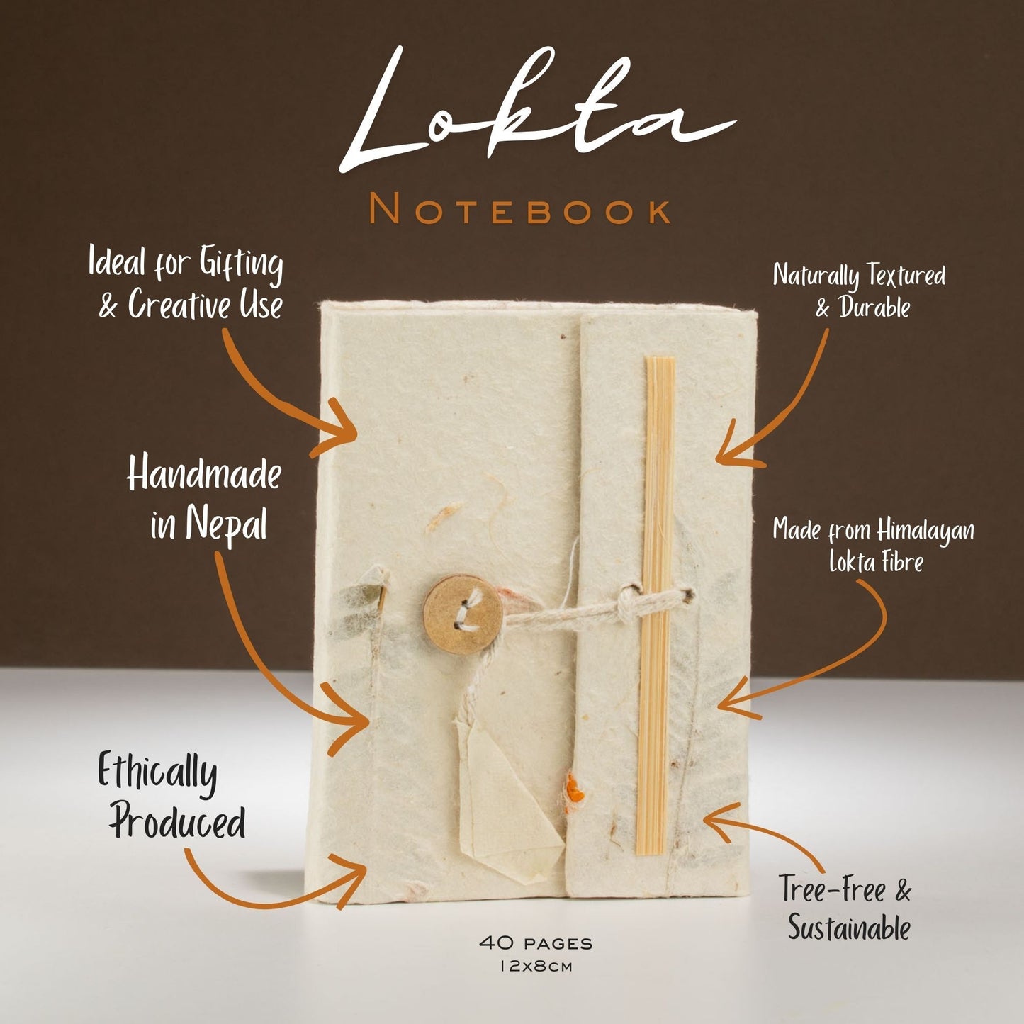 Cuaderno Lokta hecho a mano en Nepal, color natural, 40 páginas, sostenible y duradero, ideal para regalar.
