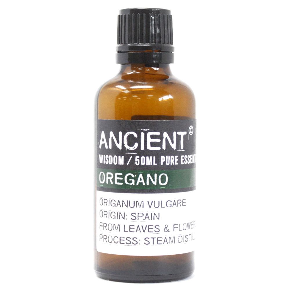Aceite esencial de orégano 50ml en botella ámbar, 100% puro, origen España, destilado al vapor.
