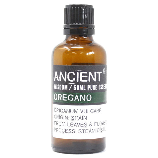 Aceite esencial de orégano 50ml en botella ámbar, 100% puro, origen España, destilado al vapor.