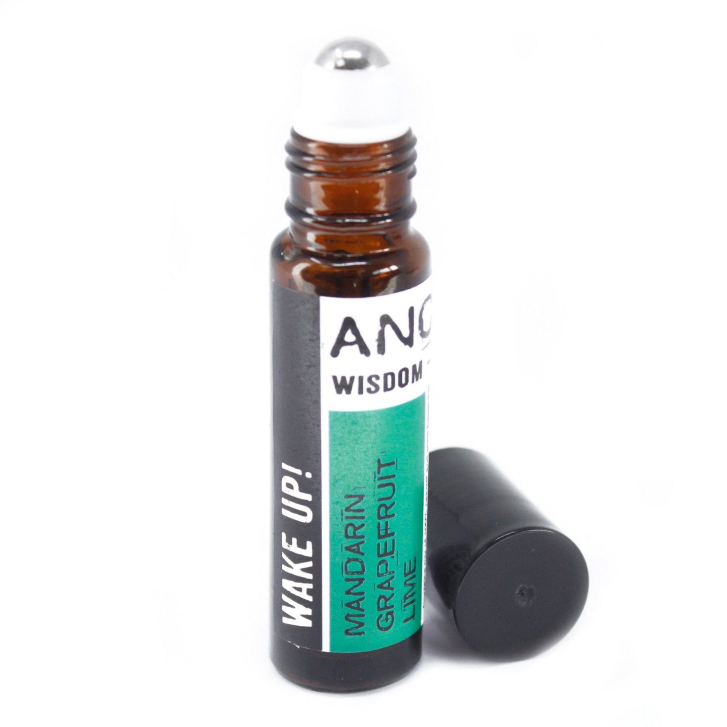 Rodillo de aceite esencial de mandarina y pomelo, envase de vidrio ámbar, estilo moderno, aroma refrescante.