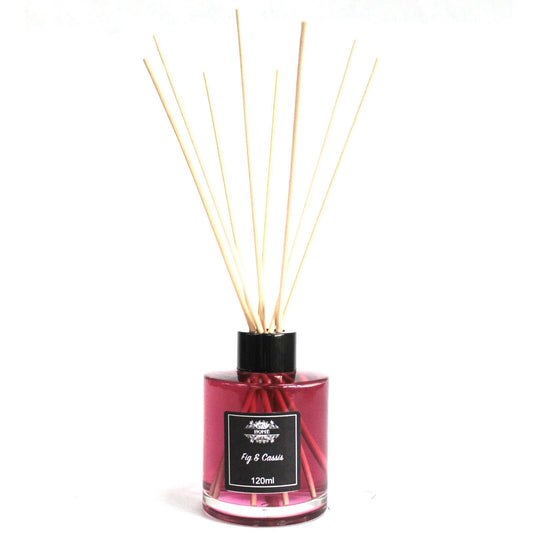 Difusor de fragancia de higo y cruz, 120 ml, vidrio rosa, varillas de madera, estilo elegante y moderno.