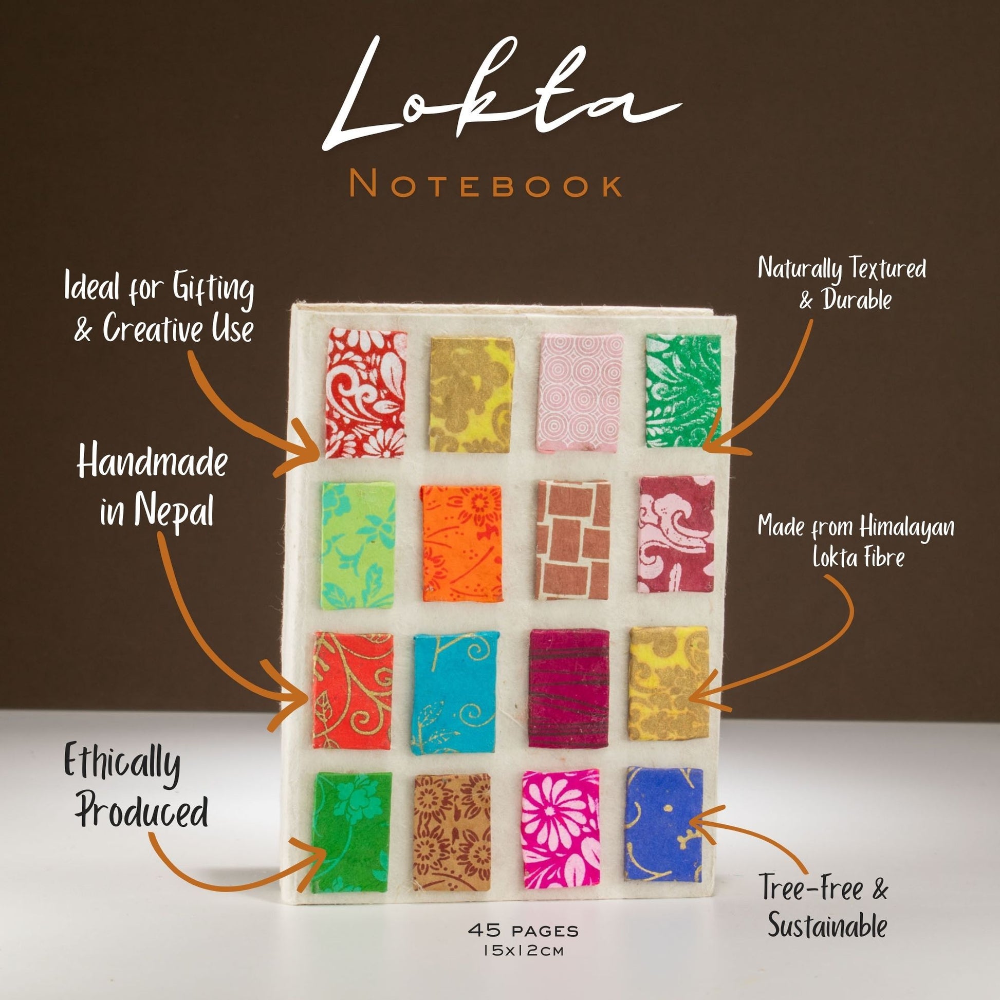 Cuaderno Lokta multicolor, hecho a mano en Nepal, 45 páginas, texturizado, ecológico y sostenible.