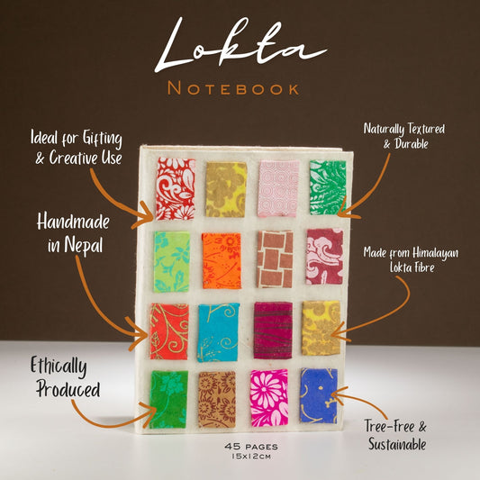 Cuaderno Lokta multicolor, hecho a mano en Nepal, 45 páginas, texturizado, ecológico y sostenible.