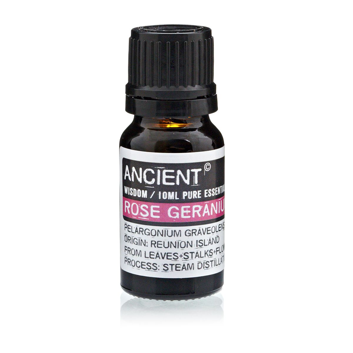 Aceite esencial de geranio rosa, 10ml, sabor floral, 100% puro, originario de Reunión, destilado al vapor.