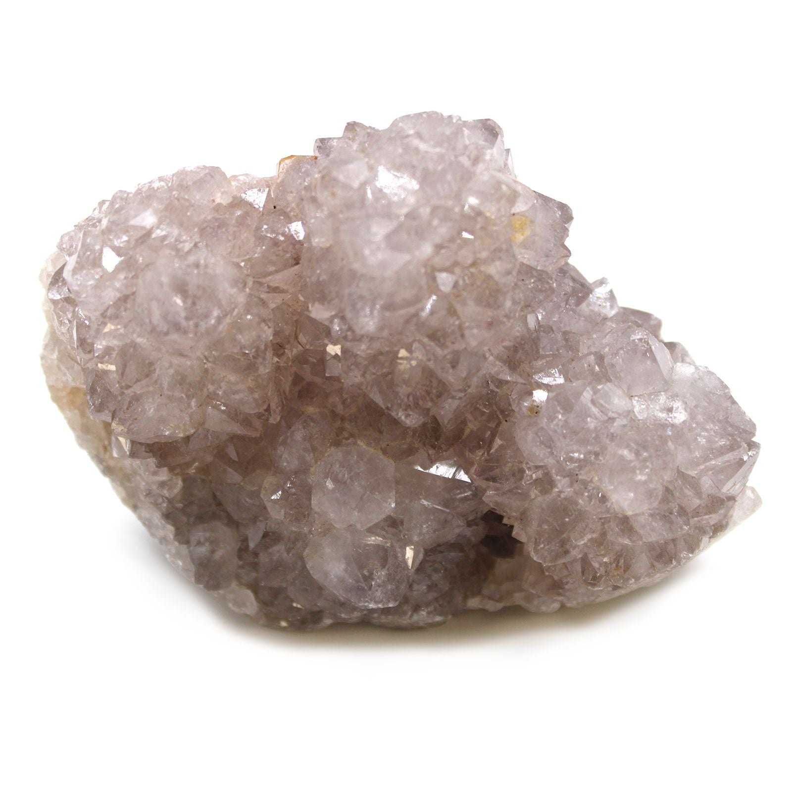 Cristal de cuarzo rosa brillante, forma irregular, ideal para decoración y coleccionismo.