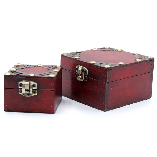 Set de 2 Cajas de Madera Vintage con Cierre de Bronce