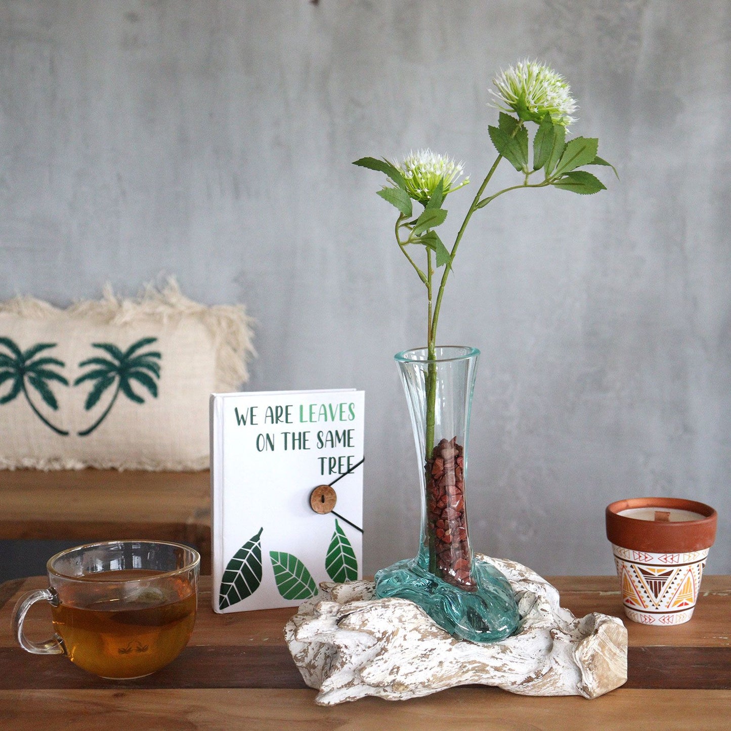 Vidrio fundido sobre madera blanqueada - Florero - Mediano