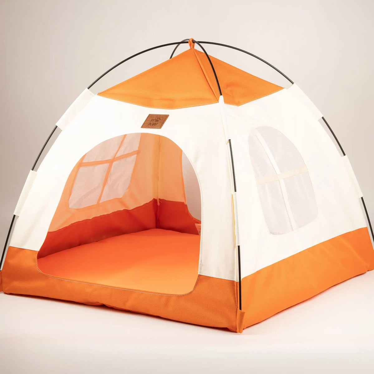 Cama tienda para mascotas beige y naranja de 58 cm
