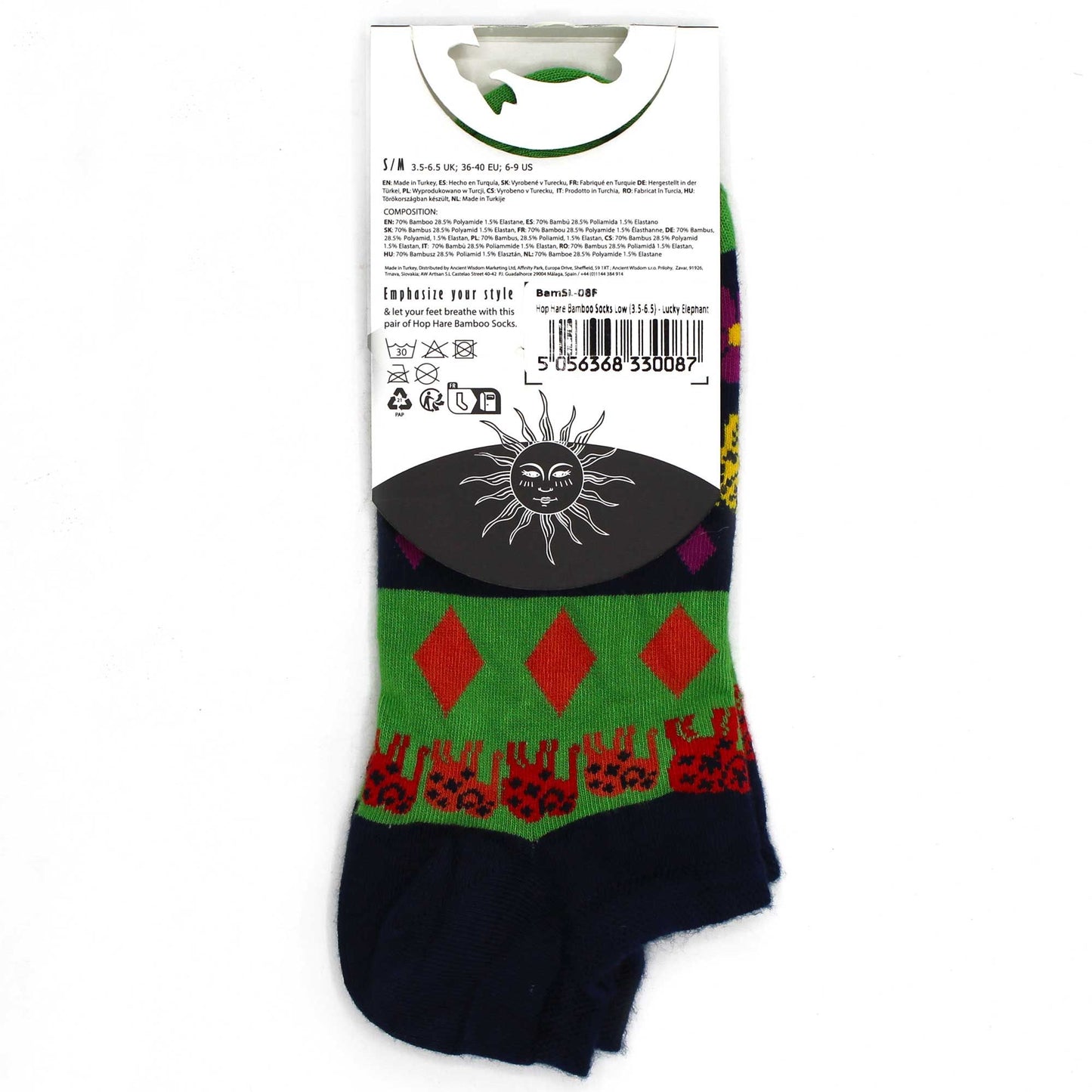 Calcetines coloridos de algodón, verde con patrones rojos y morados, estilo divertido y original para cualquier ocasión.