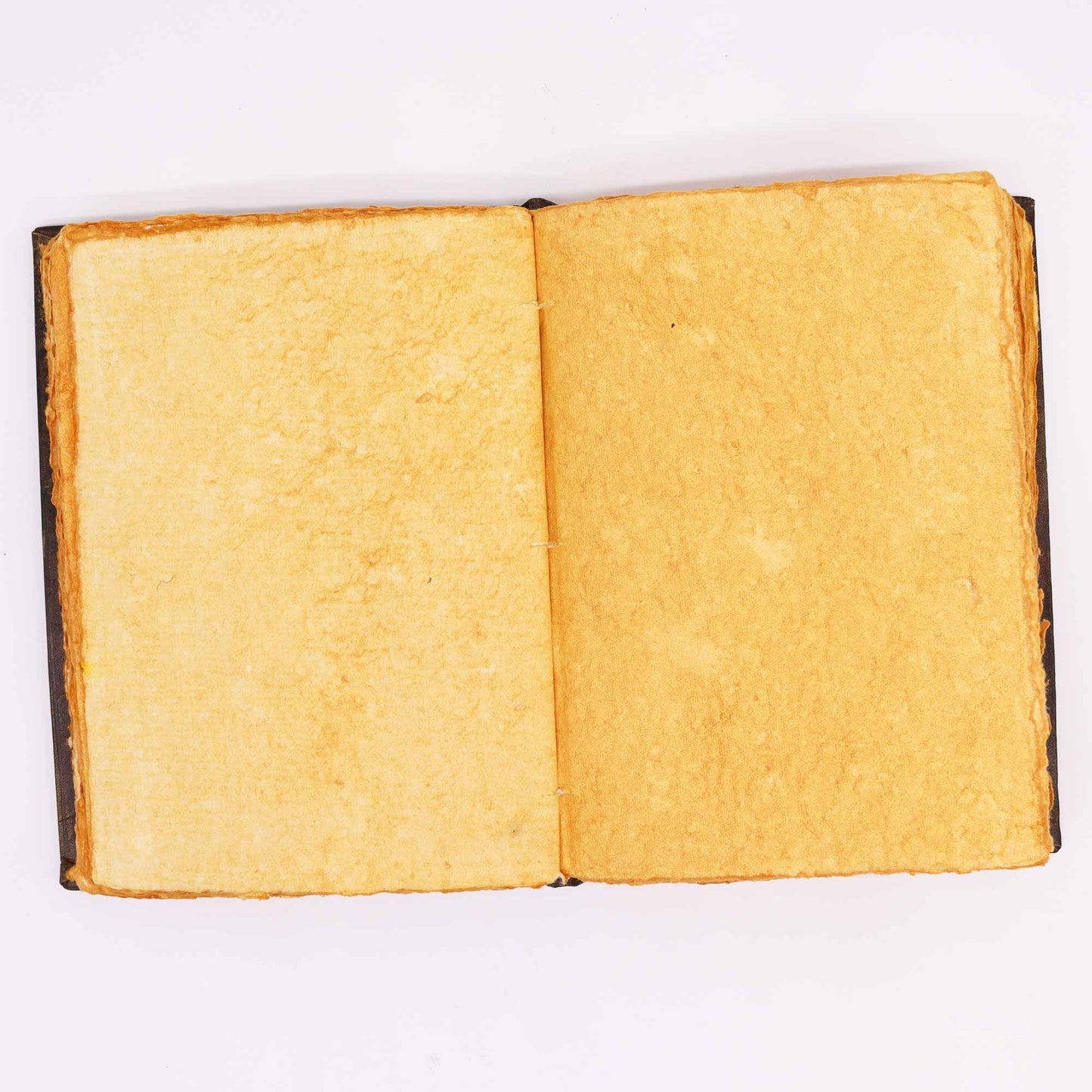Libro en blanco de tapa dura negra con hojas de papel envejecido, estilo clásico y minimalista.