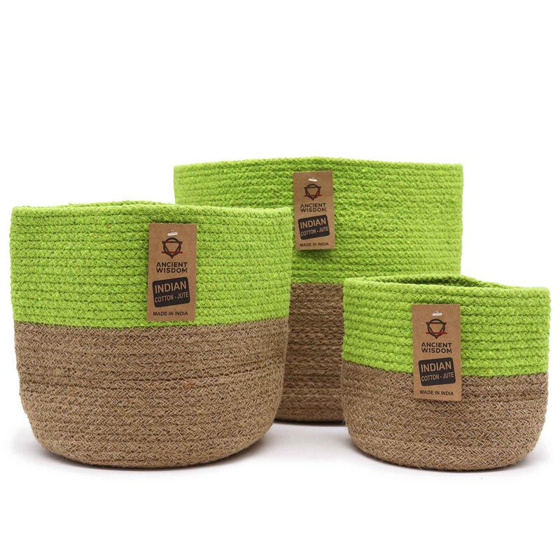 Cesta Grande de Algodón y Yute 25x25cm - Pistacho
