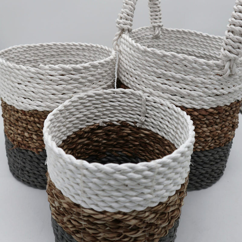 Juego de cestas de algas marinas - Gris / Natural / Blanco
