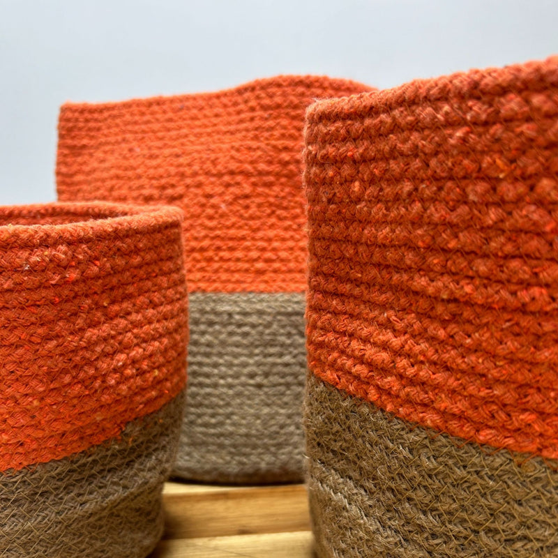 Cesta Pequeña de Algodón y Yute 15x15cm - Naranja