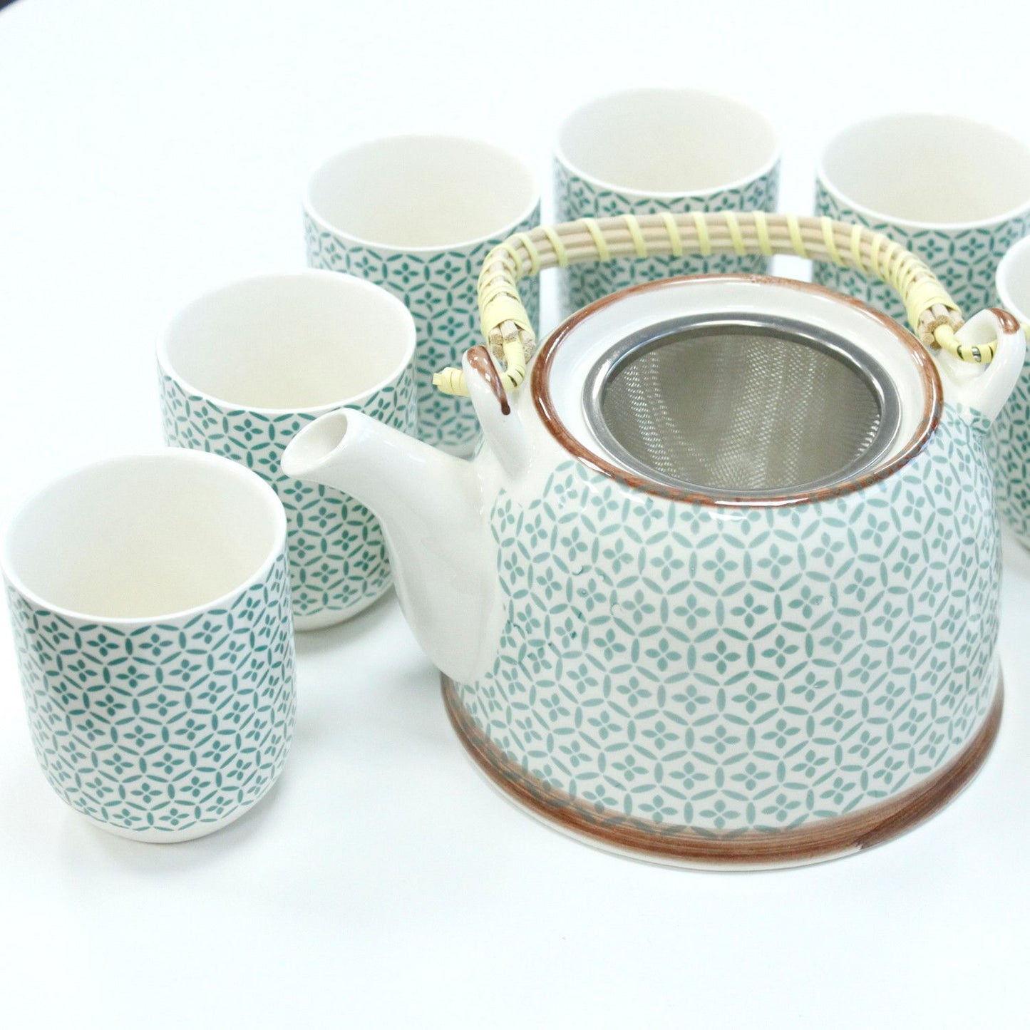 Set de Tetera Herbal con 6 Tazas y Colador - Diseño Mosaico Verde