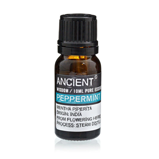 Aceite esencial de menta piperita, botella ámbar de 10 ml, destilado al vapor, origen: India.