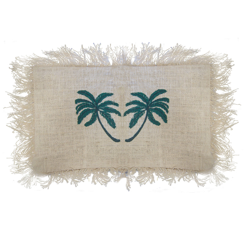 Funda de Cojín de Lino 30x50 Palmera con Flecos