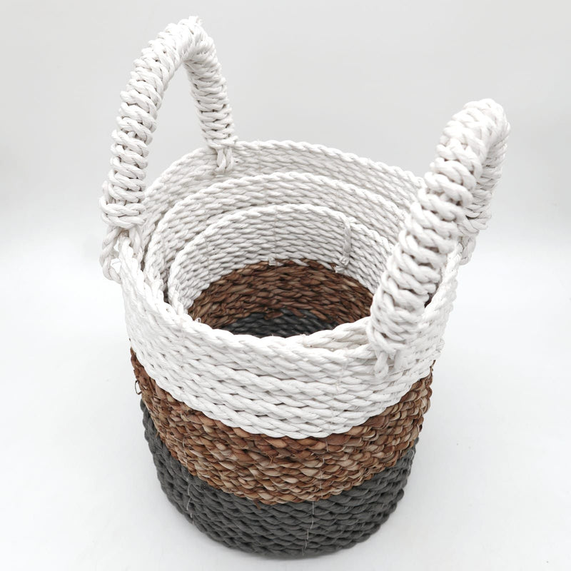 Juego de cestas de algas marinas - Gris / Natural / Blanco