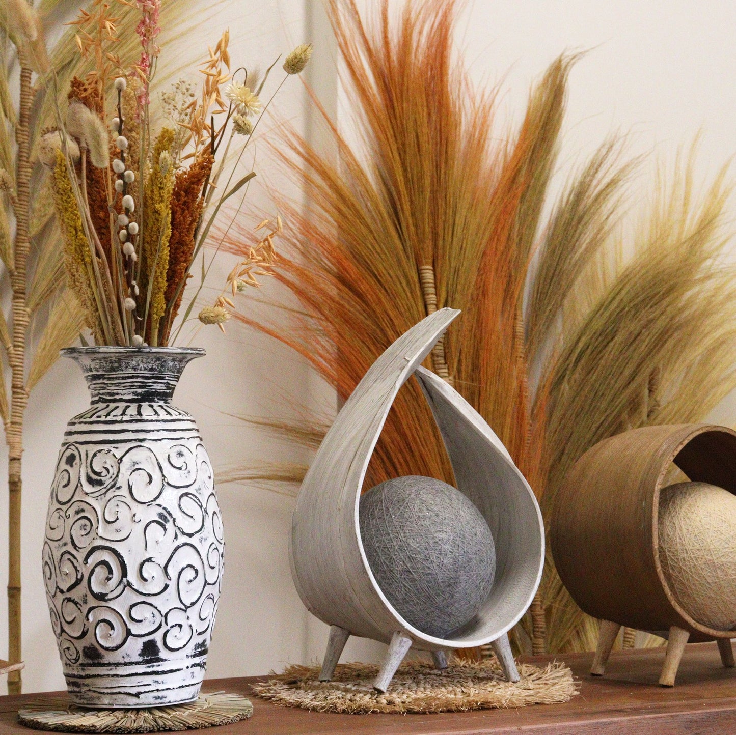 Lámpara de Coco Natural - Envoltura Blanqueada