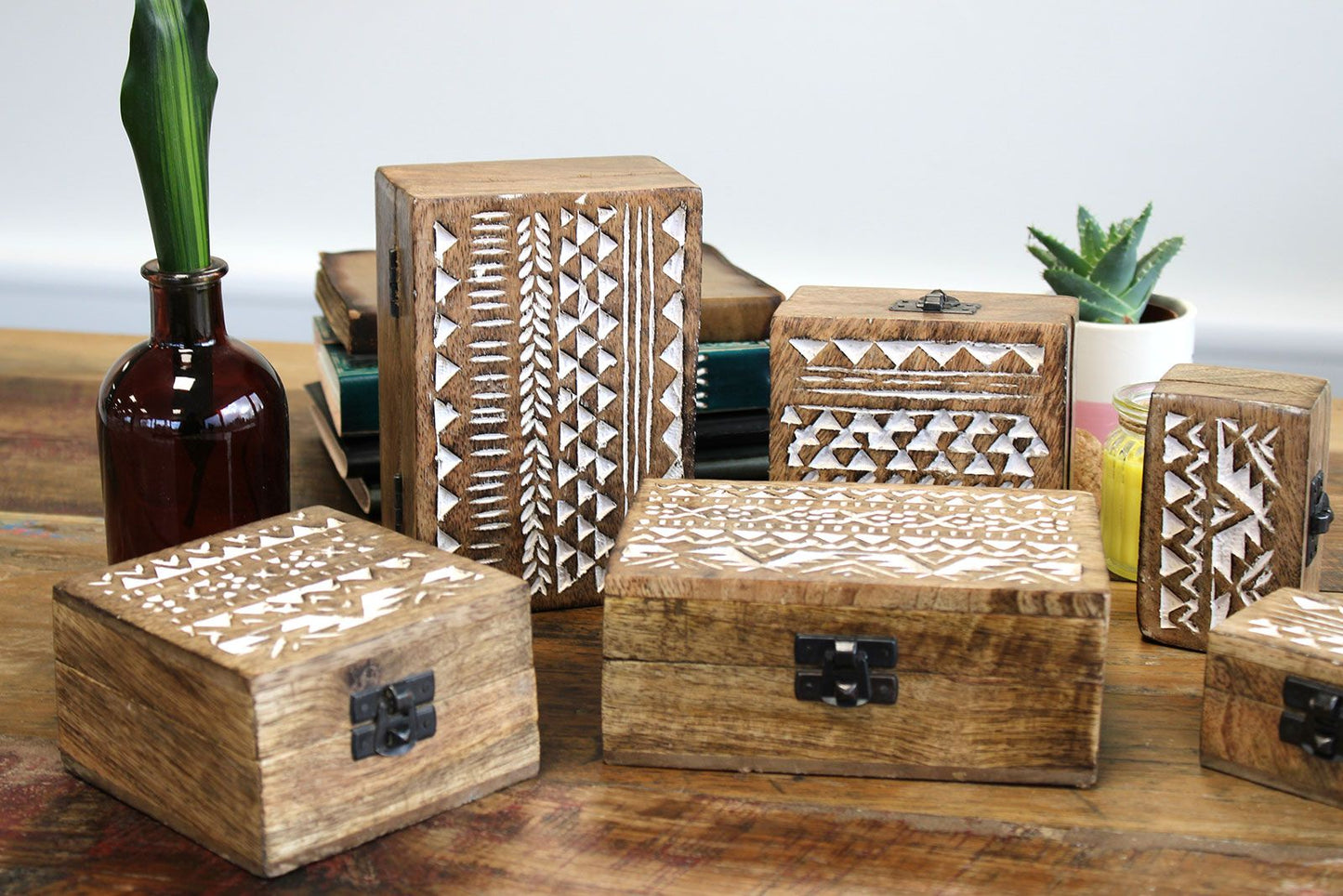Caja de Madera Blanca - 6x4 Aztec Design