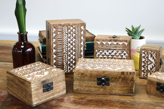 Caja de Madera Blanca - 6x4 Aztec Design