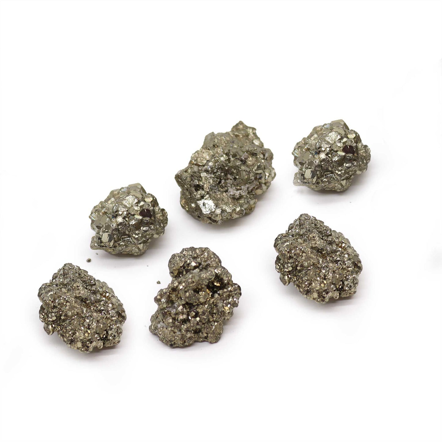 Piedras de pirita doradas y brillantes, formas irregulares, ideales para decoración y manualidades.