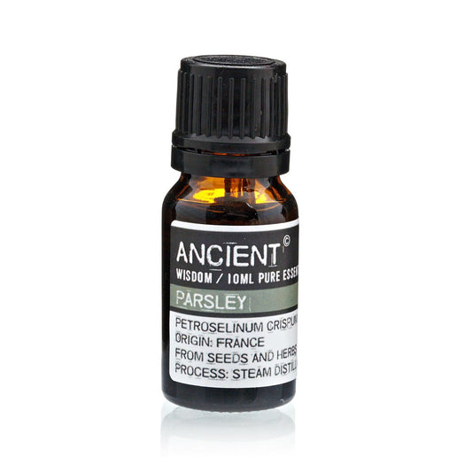 Aceite esencial de perejil puro 10ml, frasco ámbar, tapa negra, aromaterapia, origen: Francia.