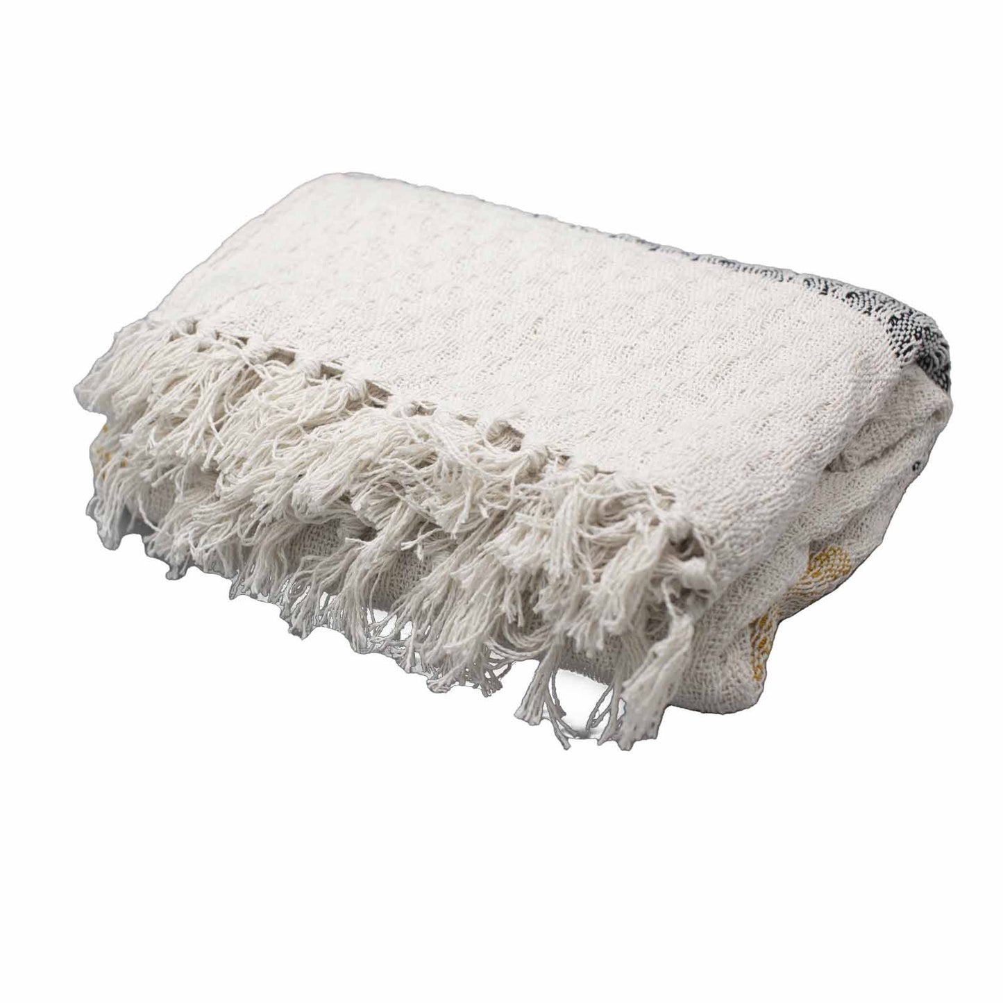 Manta blanca de algodón con flecos, estilo bohemio, ideal para decoración y uso diario.