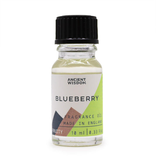 Frasco de vidrio transparente de 10 ml con aceite de fragancia de arándano y tapón de rosca negro.