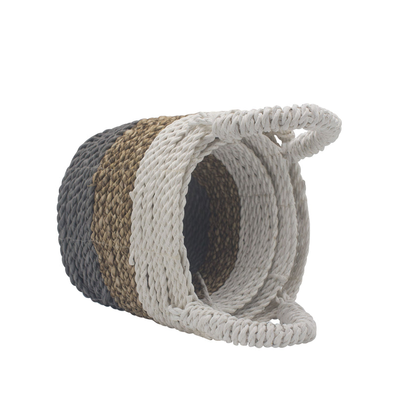 Juego de cestas de algas marinas - Gris / Natural / Blanco