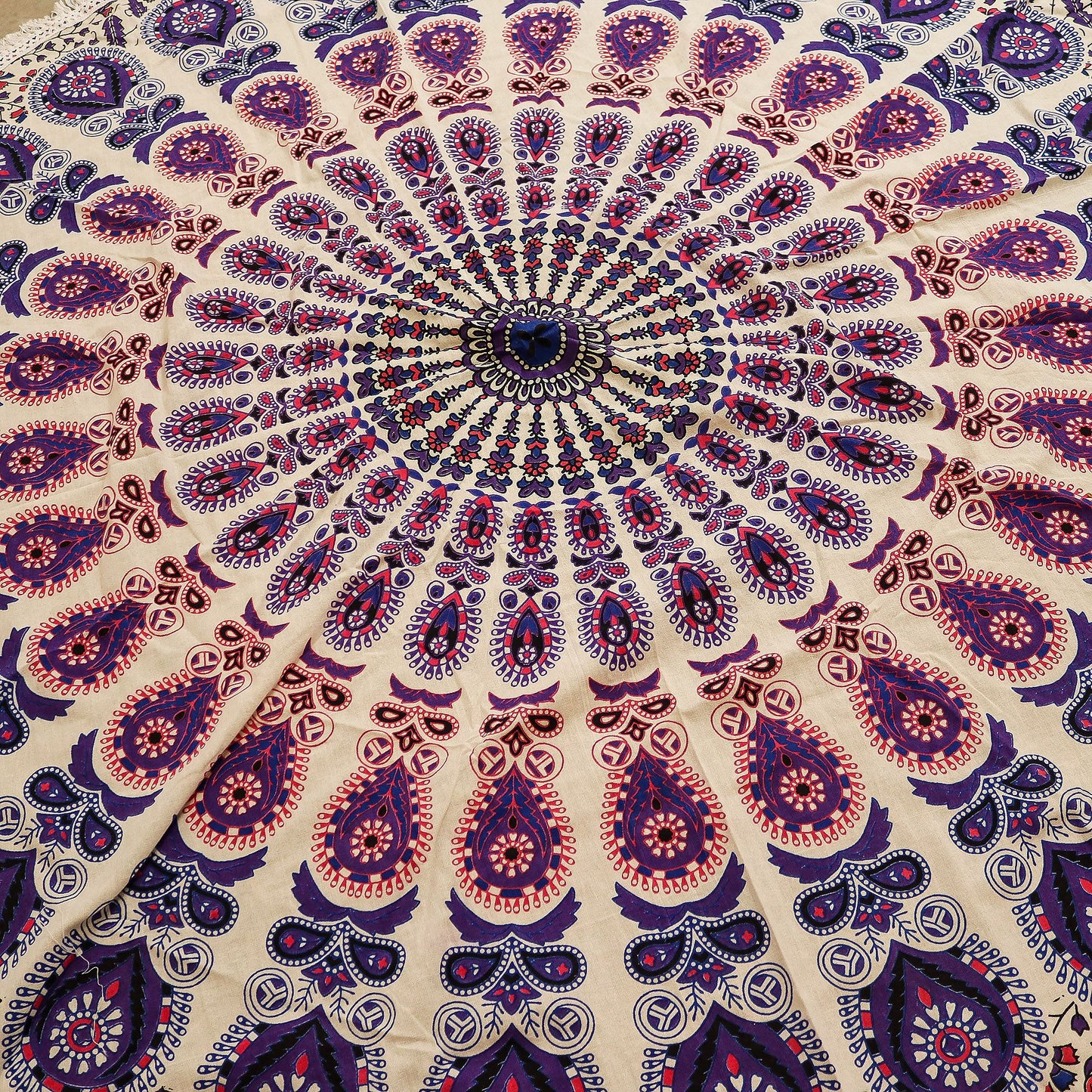 Mandala Redonda Algodón 130cm - Púrpura Pavo Real