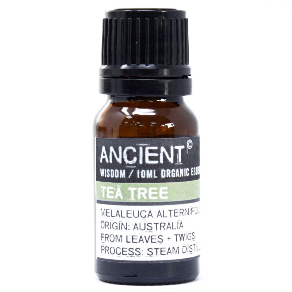 Aceite esencial de árbol de té, botella marrón, 10 ml, destilado de hojas y ramitas, 100% orgánico.