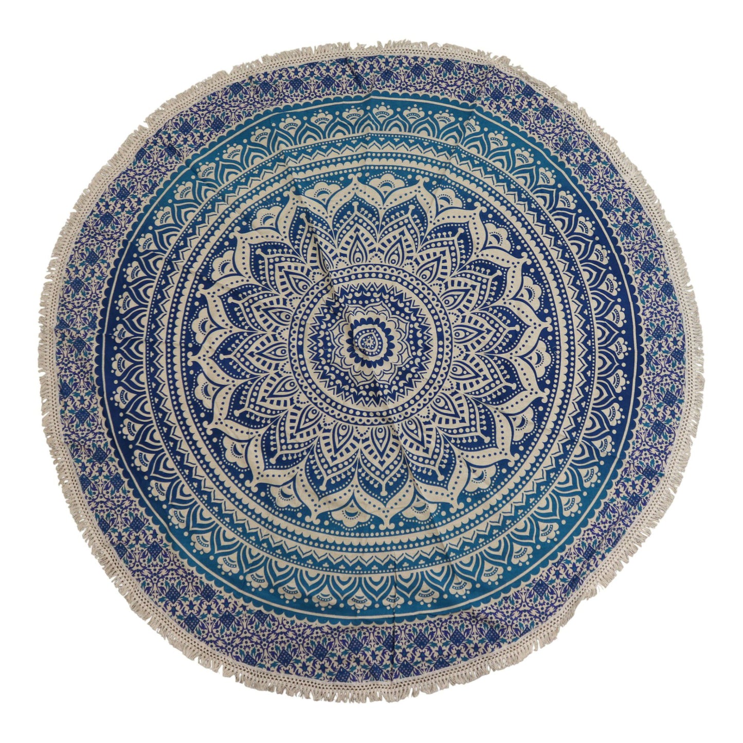 Mandala Redonda Algodón 130cm - Azul Clásico