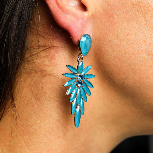 Pendientes Largos Verde Turquesa - Cristal Vintage