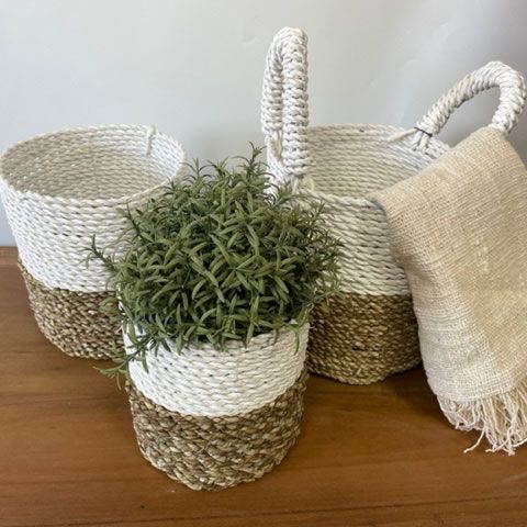Juego de cestas de algas marinas - Gris / Natural / Blanco