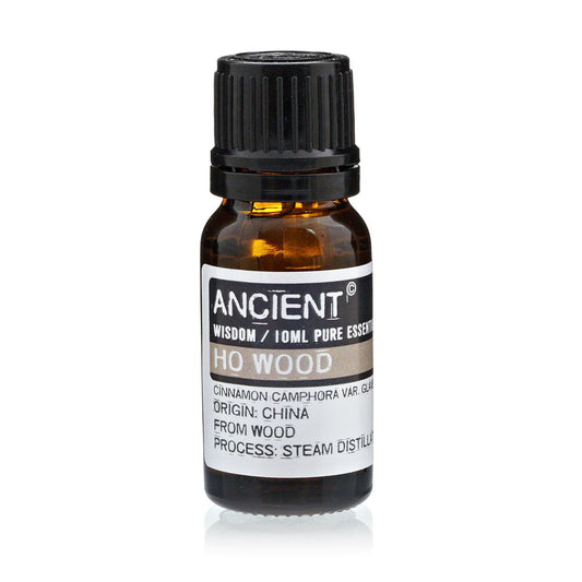 Aceite esencial Ho Wood, 10ml, en botella ámbar, originario de China, destilado al vapor, madera.
